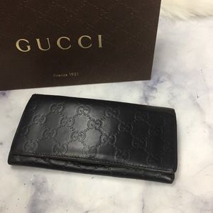 GUCCI guccissima black leather snap Long wallet